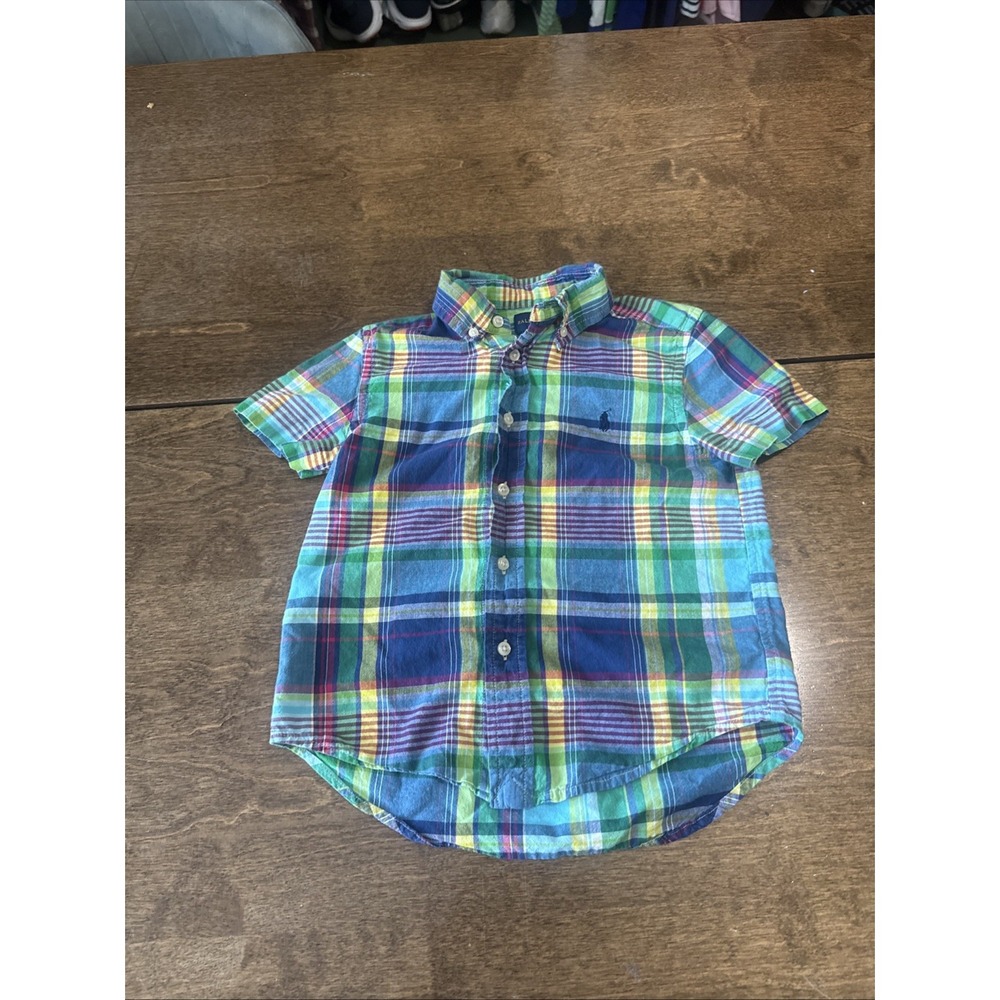 RALPH LAUREN~blue Plaid Button Down Shirt~4~Button Down Collar~s/s~Polo~